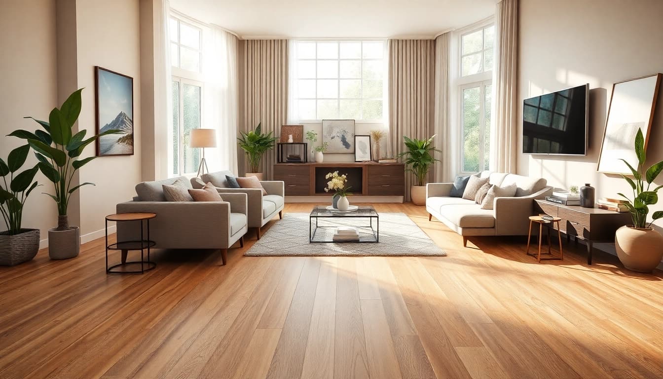 Enhance your home with luxury vinyl flooring in a stylish modern living room.