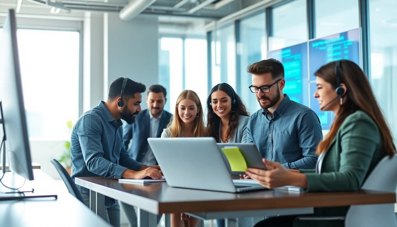 Managed IT services Lakeland team collaborating in a modern office setting.