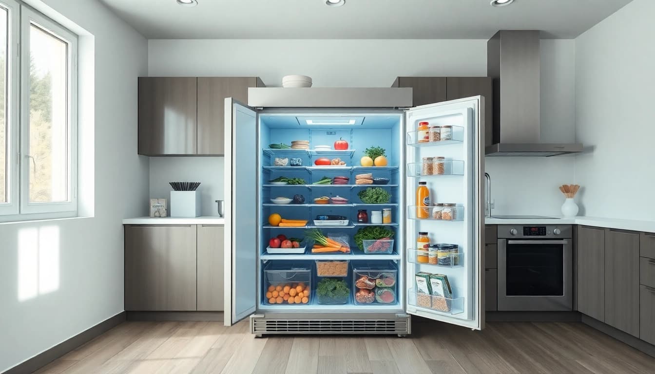 Organize your food in a spacious freezer, showcasing fresh items for easy access.