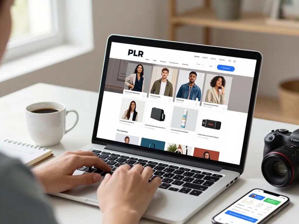 PLR Digital Products for Sale showcased in a vibrant e-commerce setup with engaging user interaction.