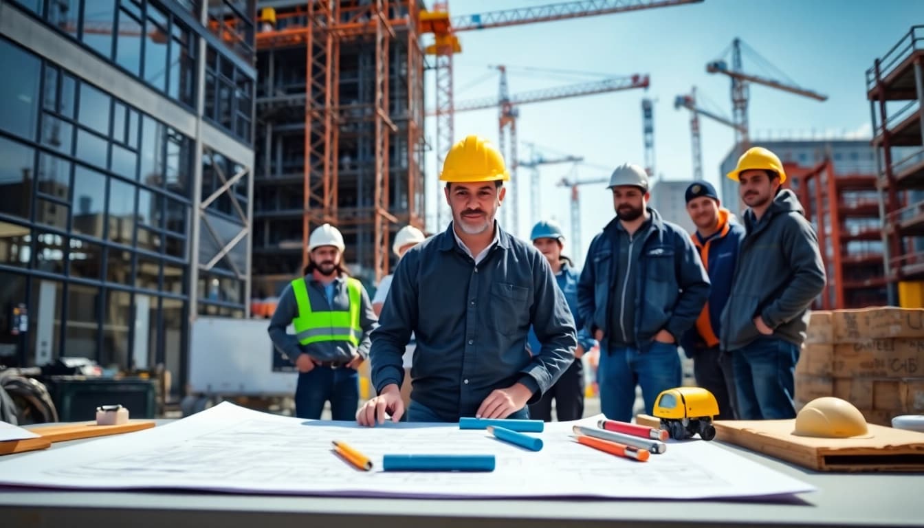 Skilled New York Commercial General Contractor leading a team on an urban construction site.
