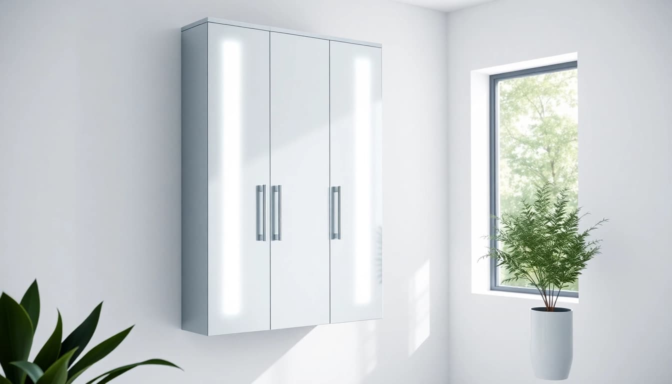 Sonni Spiegelschrank präsentiert sich mit stilvollem Design und integrierter Beleuchtung.