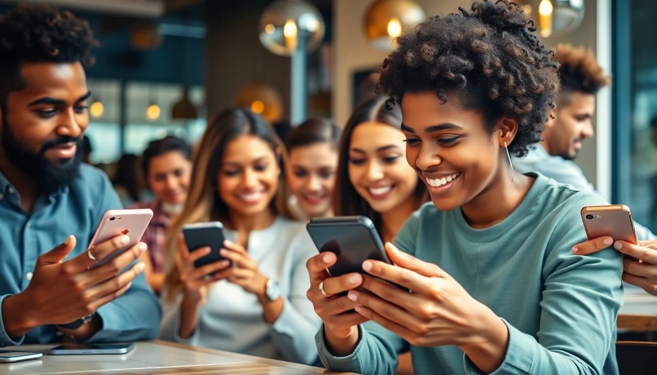 日本人フォロワー 購入を通じてSNSのフォロワーを増やす様子を示す賑やかな場面