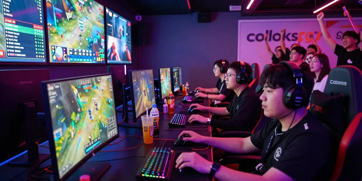 Pengalaman menarik bermain coloksgp dalam arena esports dengan gamer fokus dan atmosfer neon.