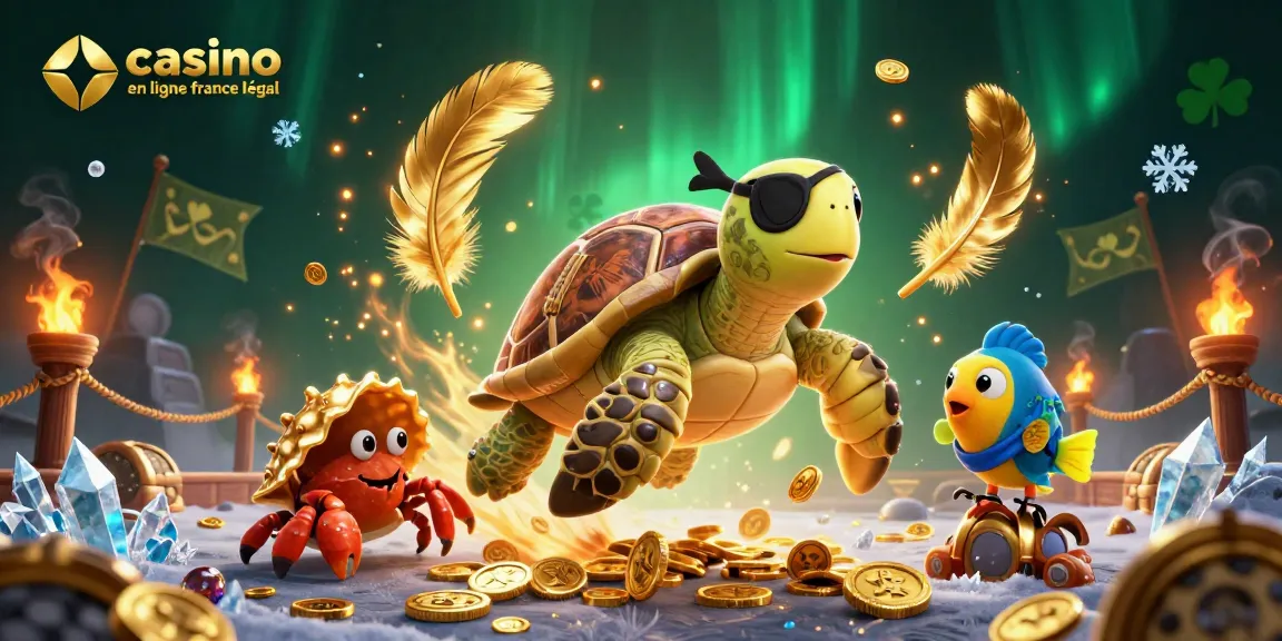 Jouez à des jeux au casino en ligne France légal avec une scène dynamique de tortue pirate et crabe.