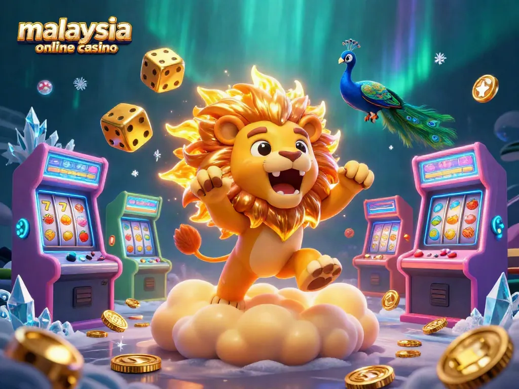 Win at malaysia online casino with a vibrant 3D illustration featuring games and excitement.