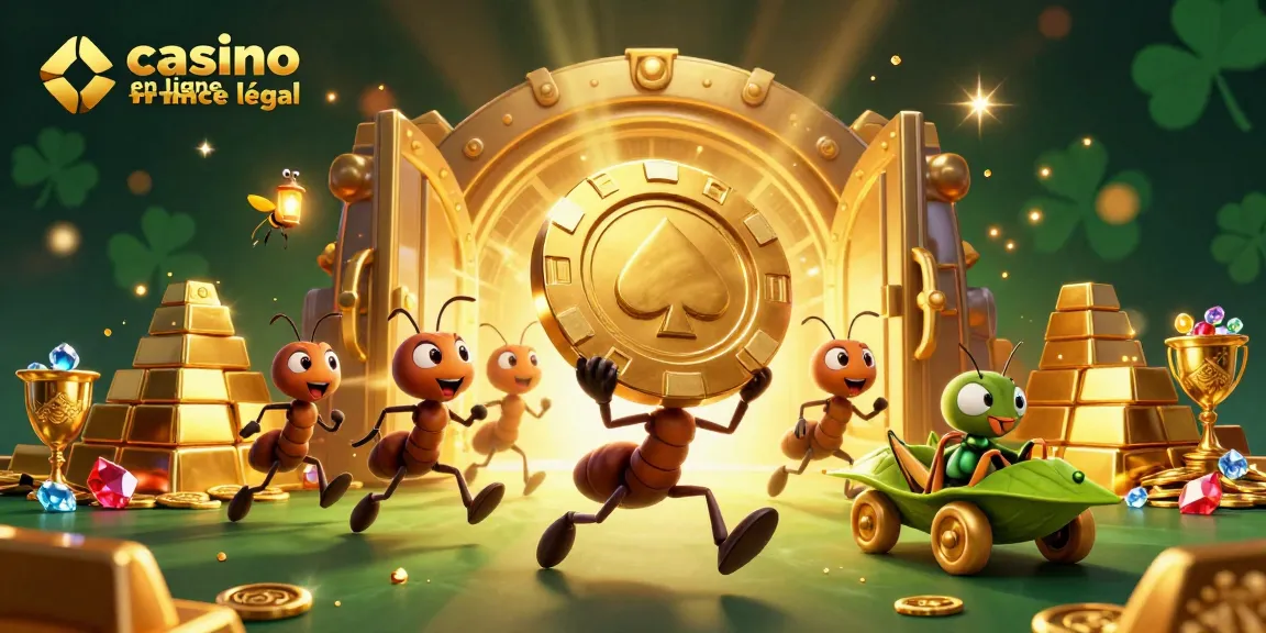 Casino en ligne France légal : Antoine les fourmis dérobent des jetons en or dans un jeu captivant.