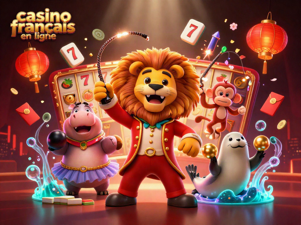 Jouez au casino français en ligne avec un lion d'illustration dynamique et des éléments de jackpot.