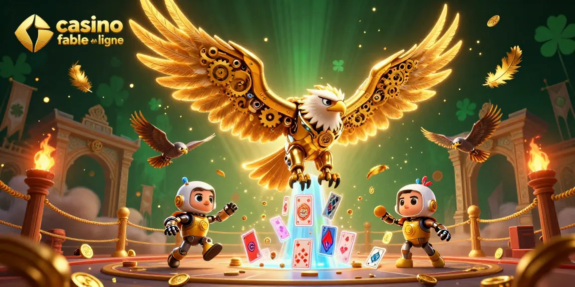 Visitez un casino fiable en ligne et découvrez une illustration vibrante d'une aigle cybernétique.