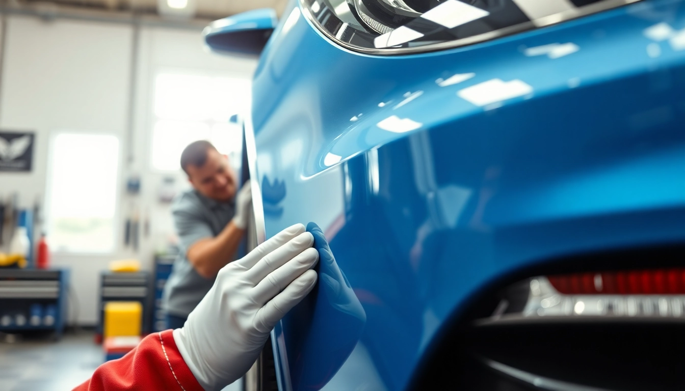 Repairing scuff marks with ScuffDoc products in a bright vehicle workshop.