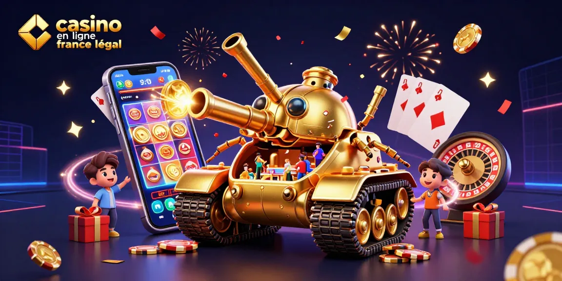 Visuel captivant d'un casino miniature à l'intérieur d'un tank scarabée doré, représentant le casino en ligne France légal.