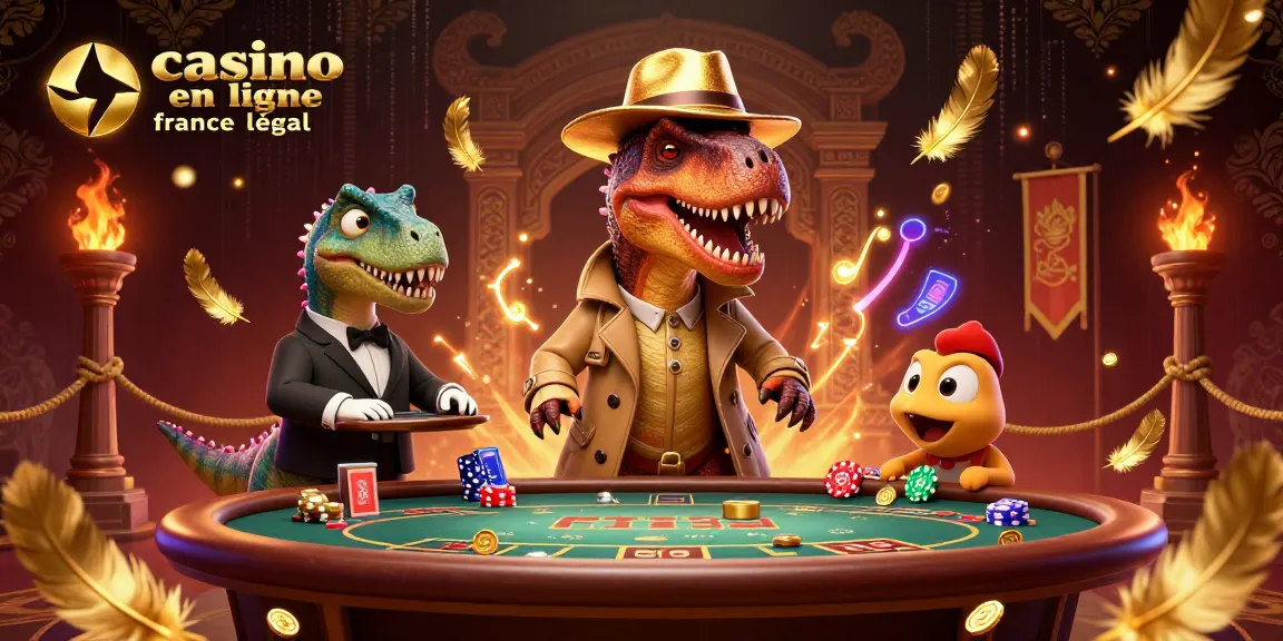 Illustration dynamique représentant un velociraptor rusé au blackjack, illustrant le casino en ligne France légal.