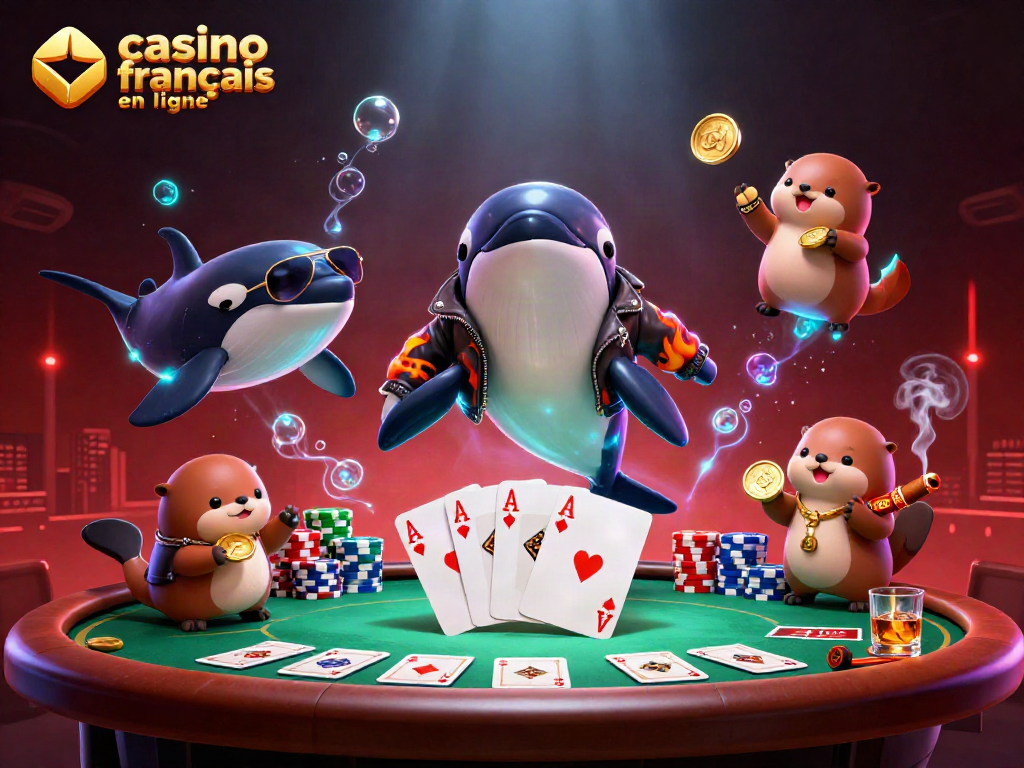 Jouez au casino français en ligne avec une illustration dynamique de la baleine orque, raie et loutres.