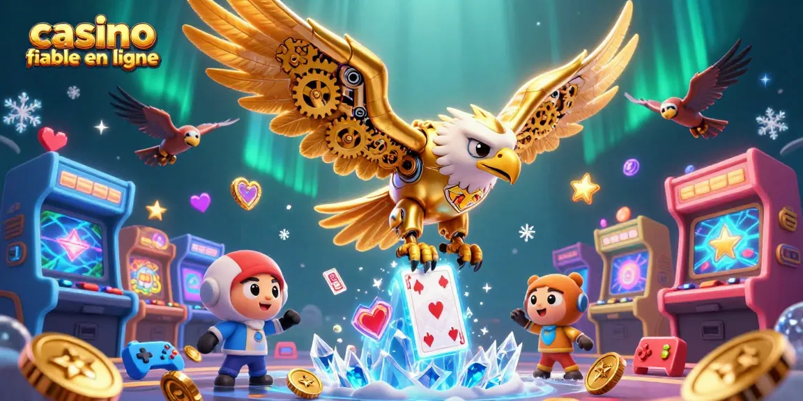 Jouez dans un casino fiable en ligne avec cette illustration dynamique d'un aigle cybernétique en pleine action.