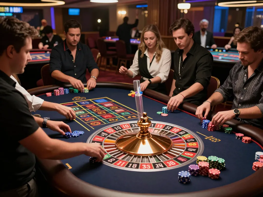 Experience the thrill of betting at NHÀ CÁI CM88's luxurious roulette table featuring players in action.
