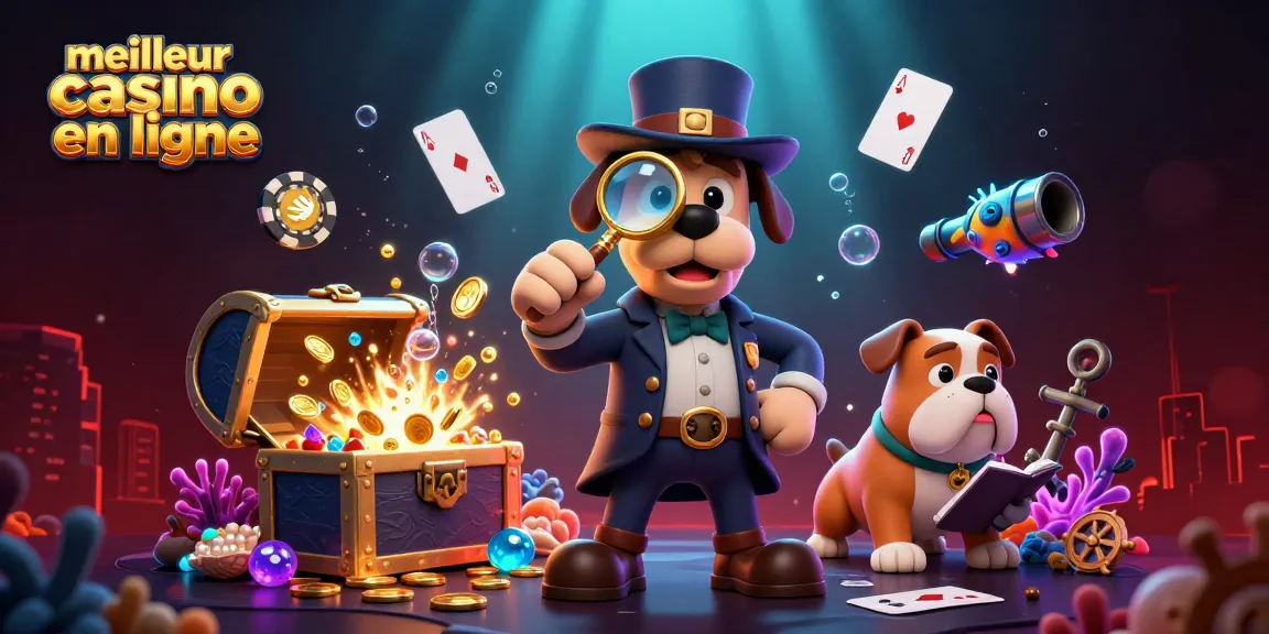 Découvrez le meilleur casino en ligne avec une scène dynamique de détective analysant un jeton de poker en pleine enquête.