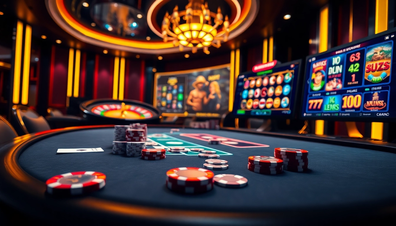 Capturer le frisson du casino en ligne 2026 avec des tables de roulette et de poker virtuelles, reflétant l'excitation.