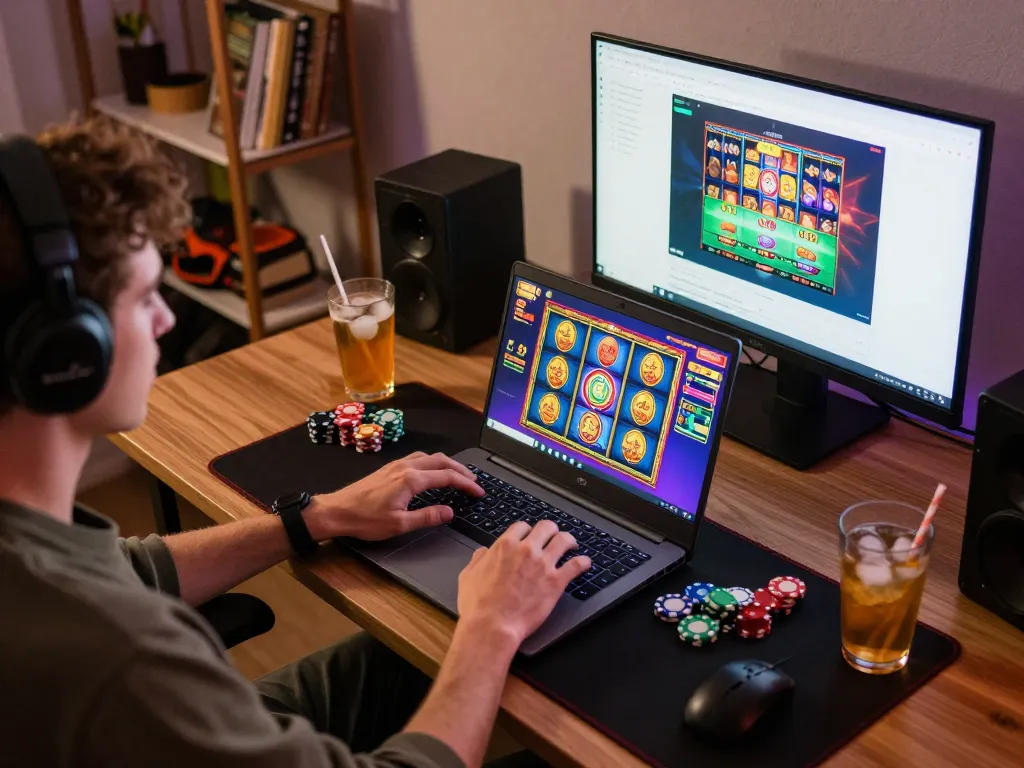 Engaging online gameplay with slot jepang displayed on a laptop screen, showcasing colorful graphics and interactive gaming