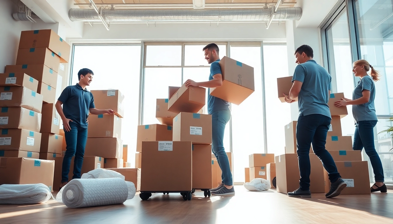 Professional team of a moving company Canada efficiently packing boxes for relocation.
