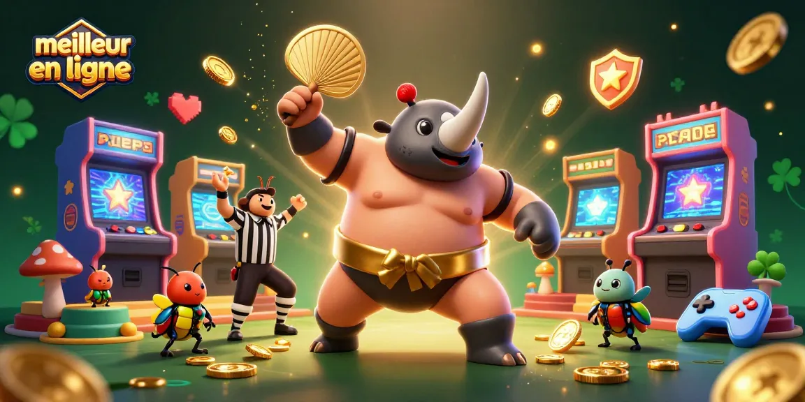 Découvrez le meilleur casino en ligne avec une scène animée de jeu, mettant en avant un combat de sumo entre insectes.