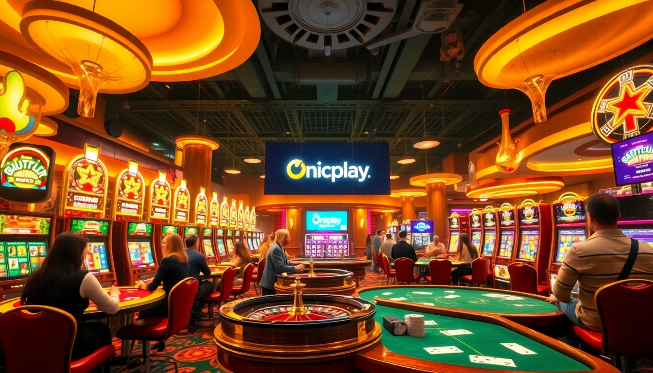 Players enjoy exciting games at the Onicplay casino, highlighting engaging gameplay and vibrant slot machines.
