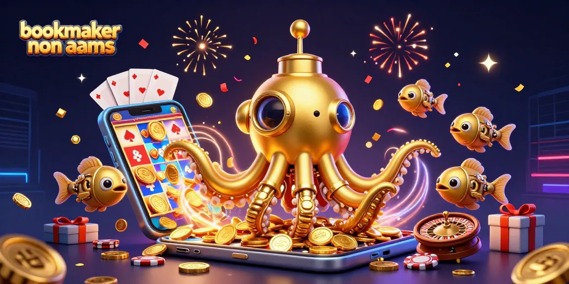 Scopri i migliori bookmaker non aams con un'illustrazione vivace che mostra il kraken sottomarino e giochi avvincenti.