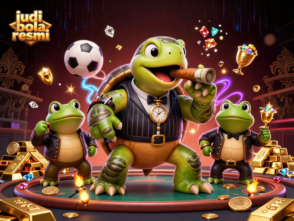 Experience judi bola resmi with dynamic sports betting, illustrated with vibrant characters and casino elements.