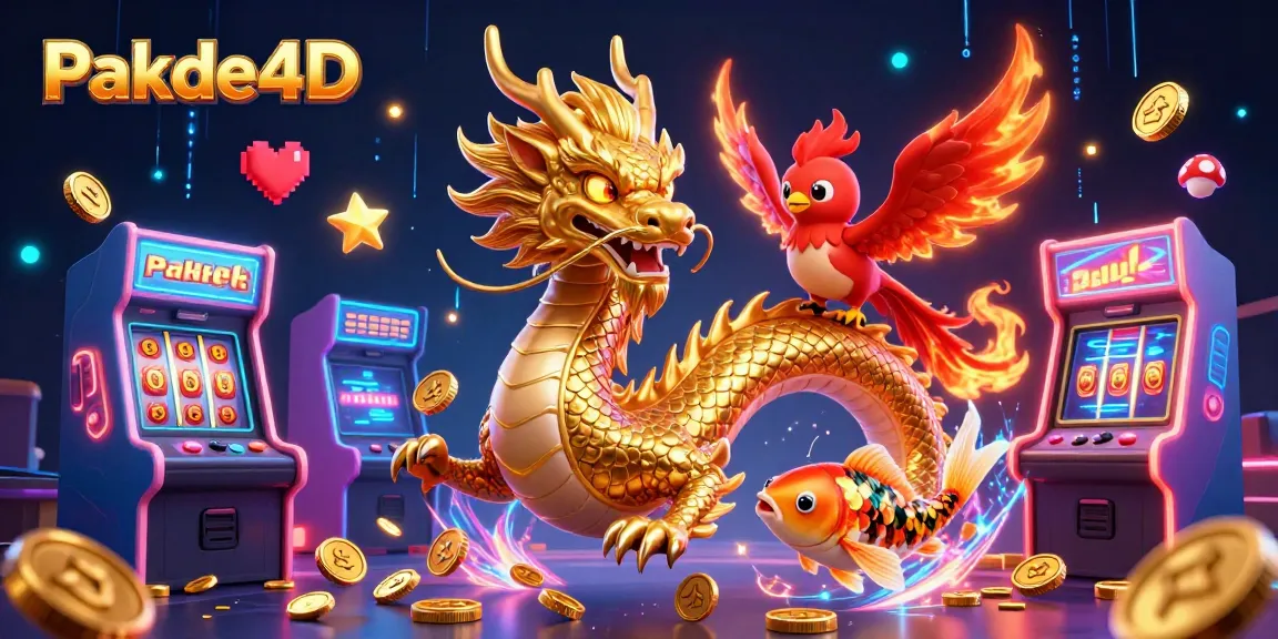Engage in thrilling gameplay with Pakde4D, featuring a golden dragon and vibrant casino elements.