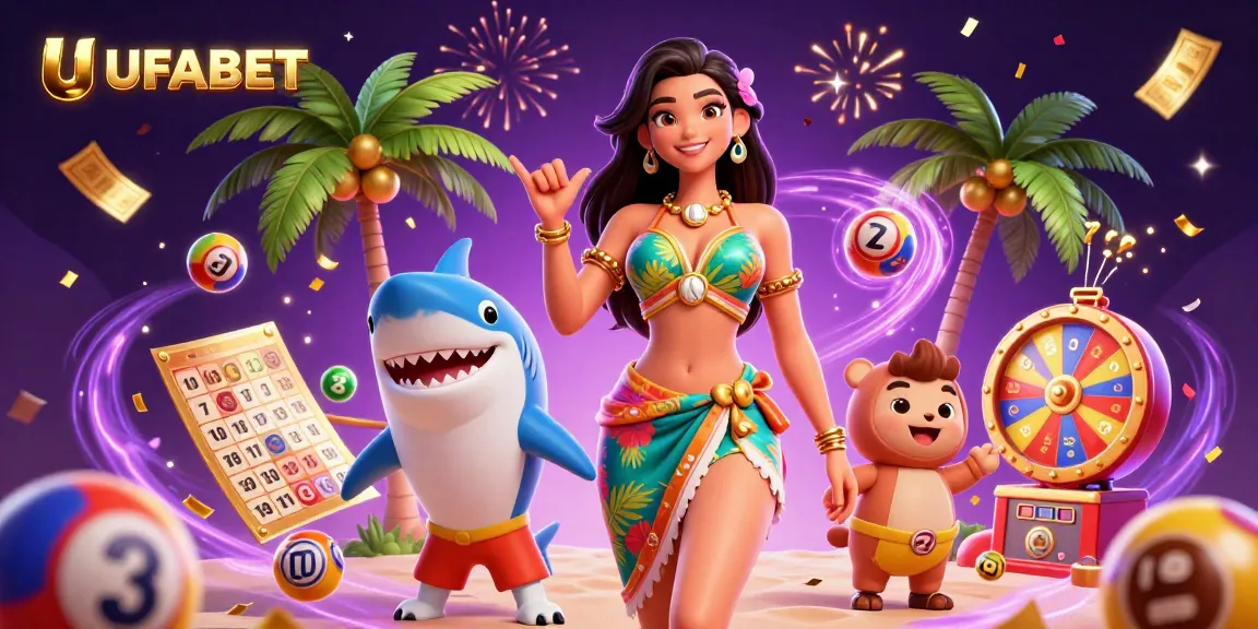 Experience the thrill of UFABET with dynamic lottery balls and exciting casino elements in a vibrant scene.