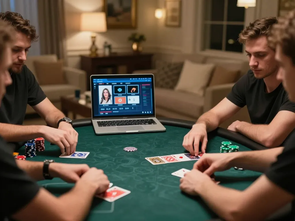 Players strategizing over cards in an sc88 online poker game, showcasing engagement and excitement.