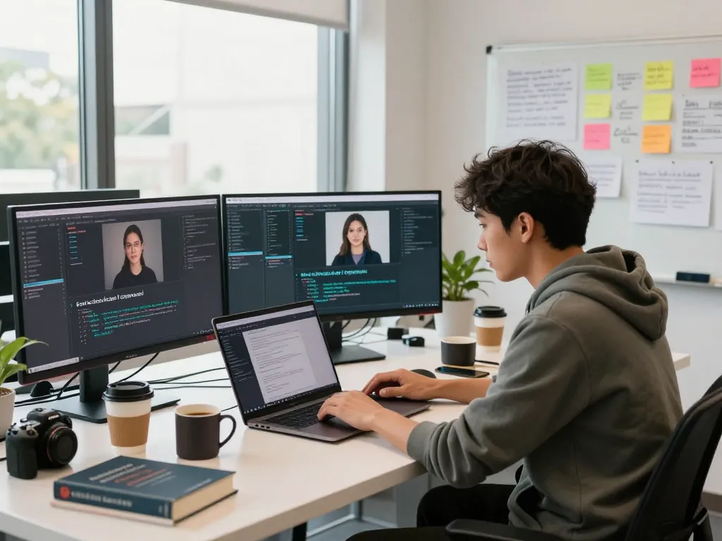 Generate text prompts from images using the image to prompt generator in an innovative tech workspace.