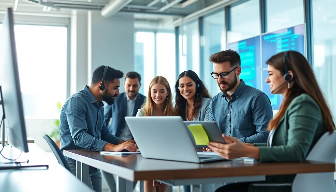 Managed IT services Lakeland team collaborating in a modern office setting.