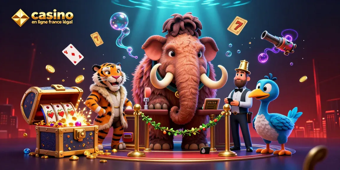 Une illustration 3D colorée représentant un bouncer mammouth vérifiant les identités à l'entrée du casino en ligne France légal.