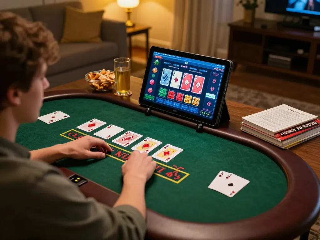 Player engaging in 123b online blackjack with an immersive setup, showcasing cozy gaming atmosphere.