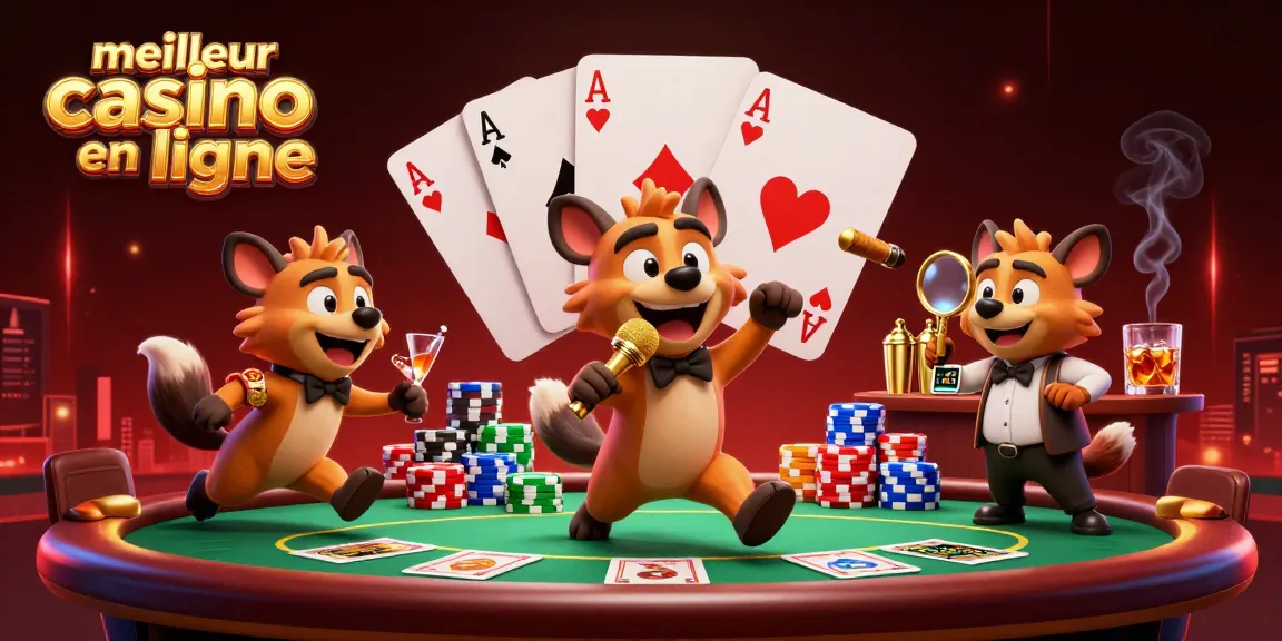 Profitez du meilleur casino en ligne avec une illustration dynamique de hyènes dans un club de casino.