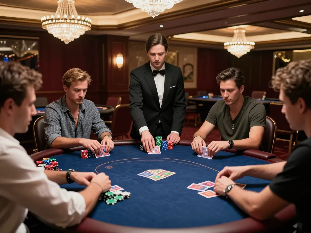 Engaging poker game at NHÀ CÁI MB88 with players making strategic decisions in a luxurious setting
