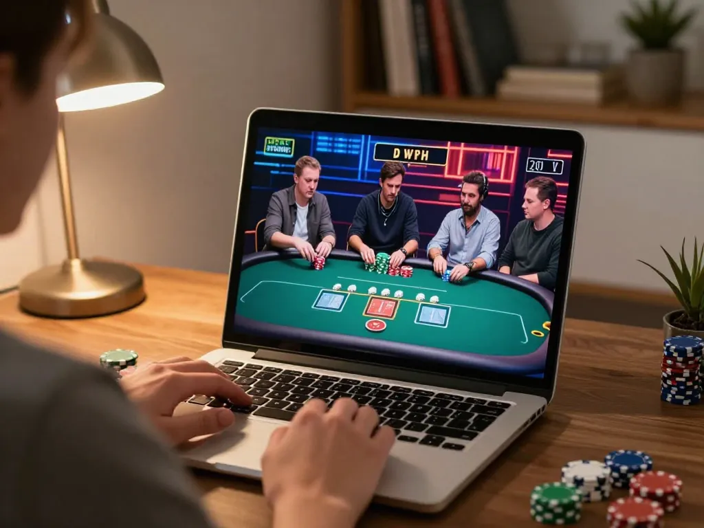 Player strategizing in an online poker game at AE888 with dynamic visuals and personal touches