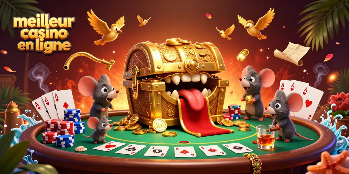 Jouez au meilleur casino en ligne avec une scène de poker animée et des détails captivants.