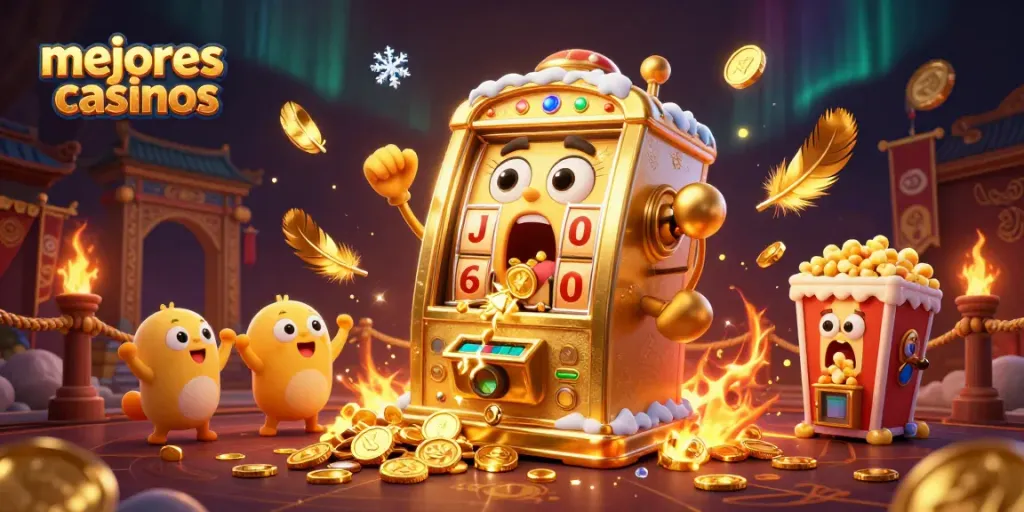 Juega en los mejores casinos mientras celebras el jackpot con una máquina tragamonedas dorada y su equipo.