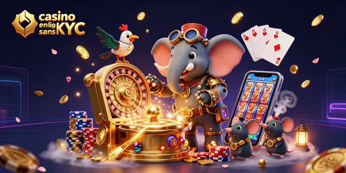 Illustration représentant le casino en ligne sans KYC avec un éléphant steampunk opérant une machine à sous.