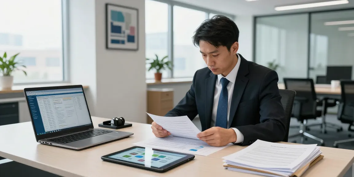 Analisis dokumen oleh auditor forensik di aafikotamedan.org dalam suasana kantor modern.
