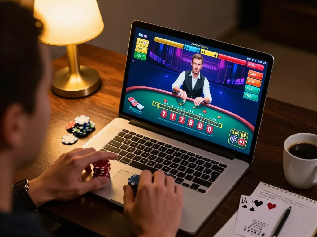 Player engaging in tg88 vip live dealer blackjack game, focused on strategy and betting.