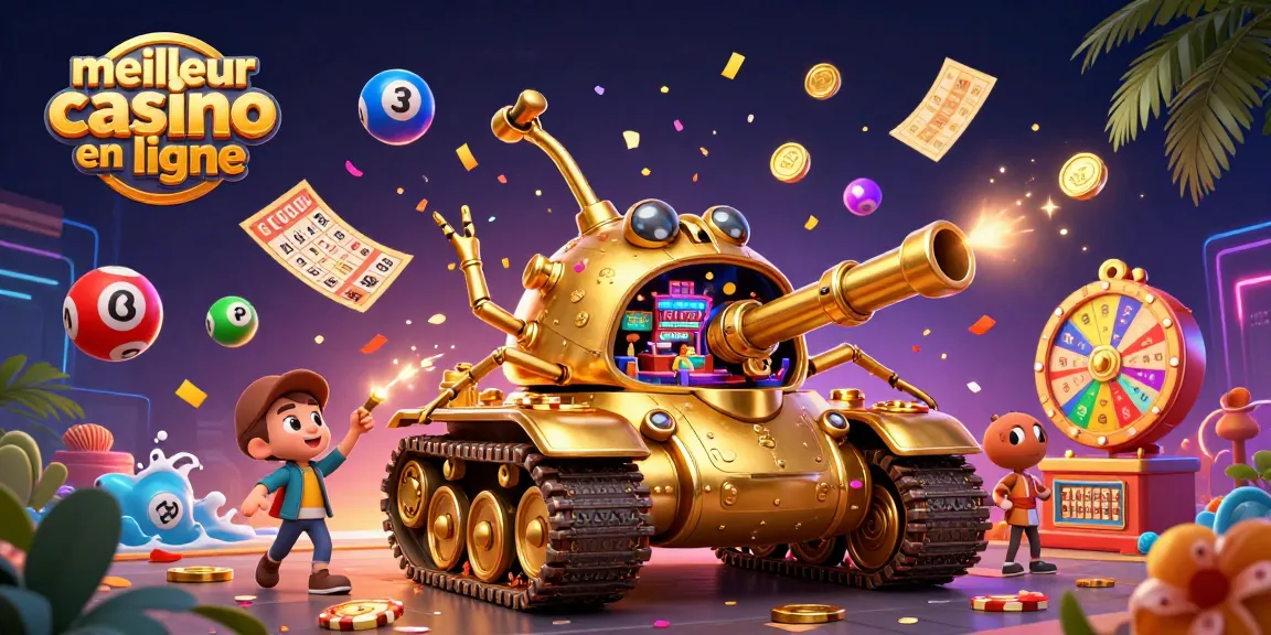 Découvrez le meilleur casino en ligne avec un tank doré, des jeux et de l'animation dynamique.