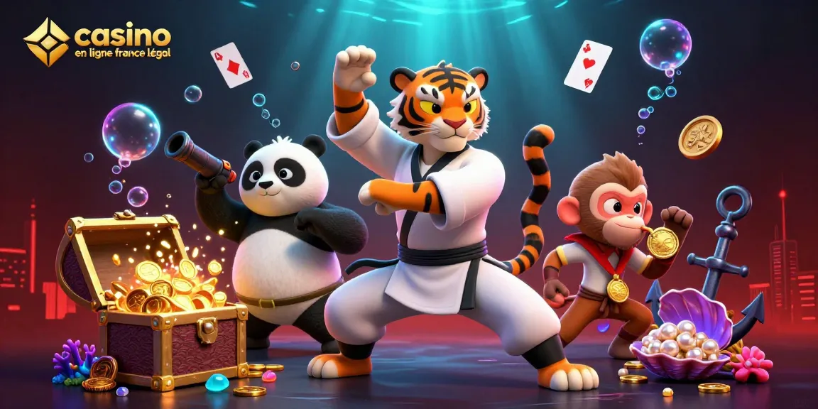Illustration dynamique d'un tigre maître de kung-fu, symbole d'un casino en ligne France légal.