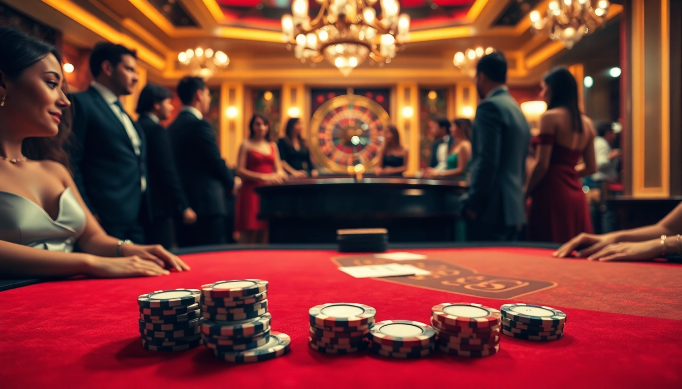 Scène excitante d'action au poker dans un casino en ligne 2026 avec des éléments de jeu luxueux.