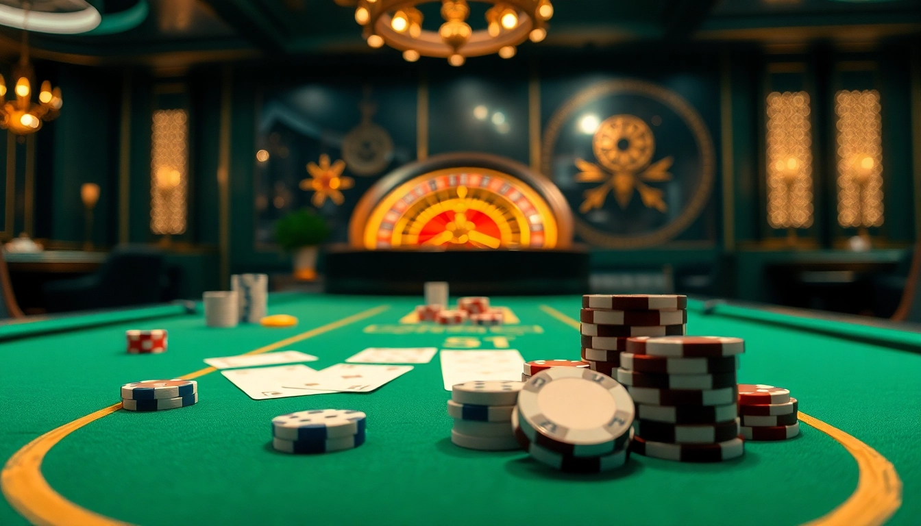 Rasakan permainan yang mendebarkan di meja kasino kelas atas yang fokus pada Sumo Togel, dilengkapi kartu remi dan chip poker.