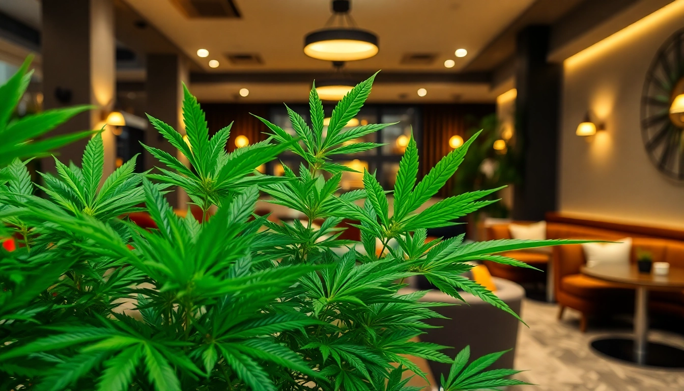 Green Guyz club cannabis madrid ambiance with cozy seating and lush greenery.
