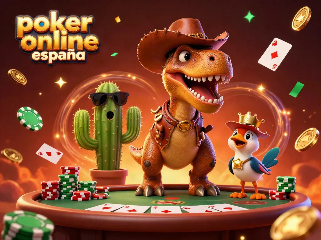 Participa en emocionantes juegos de poker online España con esta vibrante ilustración que destaca la acción y diversión.