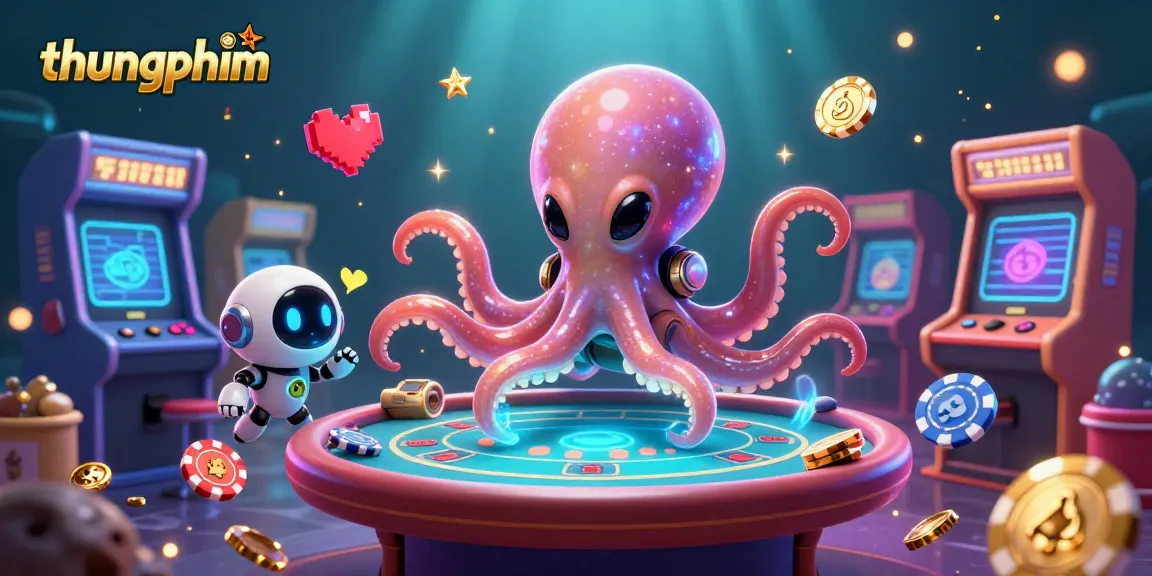 Experience thrilling moments at thungphim with an alien octopus playing poker in a vibrant casino setting.