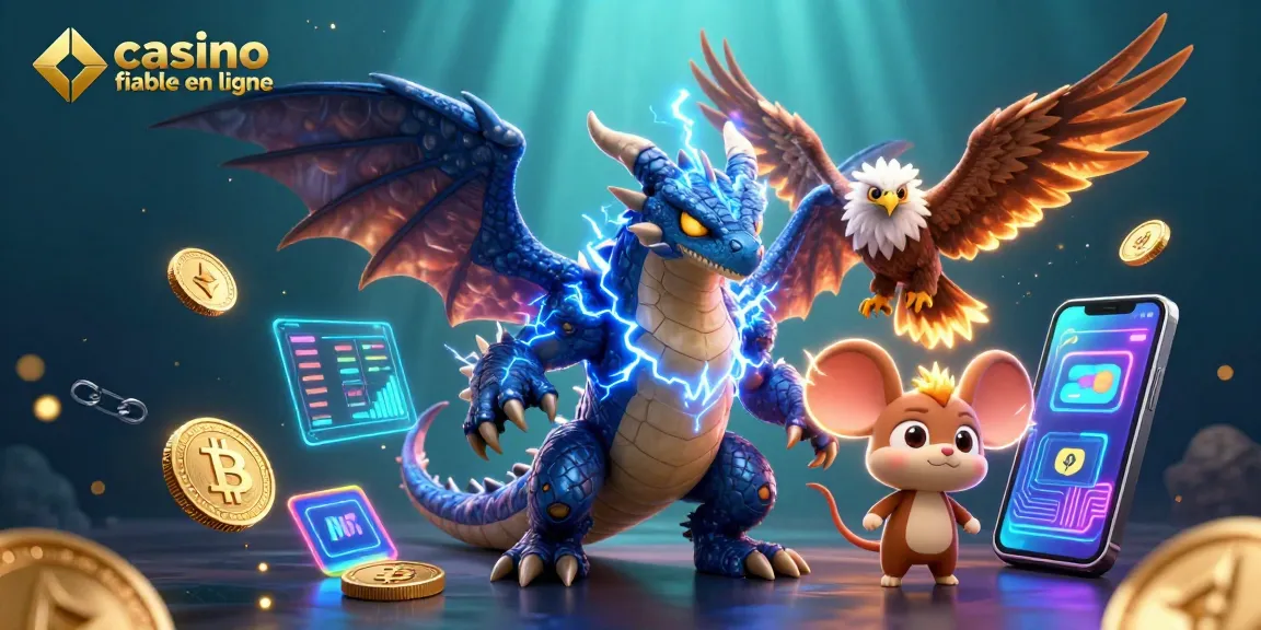Profitez de l'expérience de jeu avec notre illustration dynamique de casino fiable en ligne, dragons et crypto-monnaies.